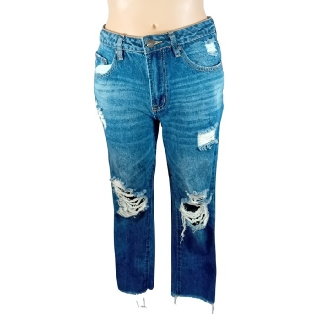 Modern Juniors Madden Girl‎ Distressed Ripped Jeans Knee Medium Wash Mid Rise 27